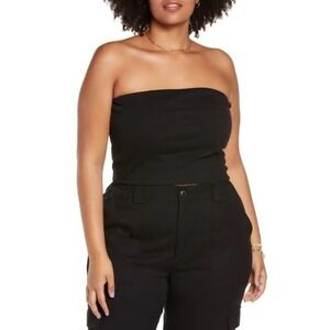 BP. Women's Plus Size Ribbed Organic Cotton Blend Tube Top in Black 3X